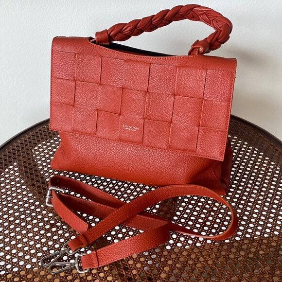 Elegant Woven Leather Handbag - Red - Picture 1 of 13